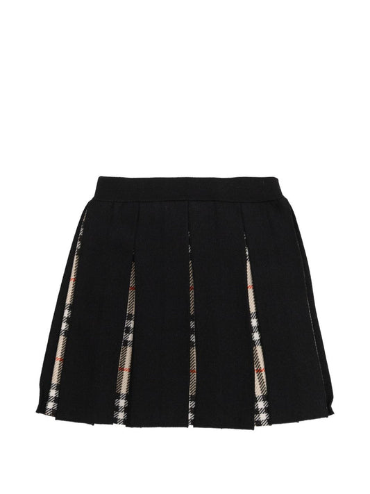 Gonna in lana nera a pieghe con dettagli Burberry