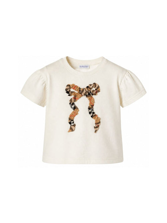 T-shirt bianco con dettaglio fiocco check Burberry