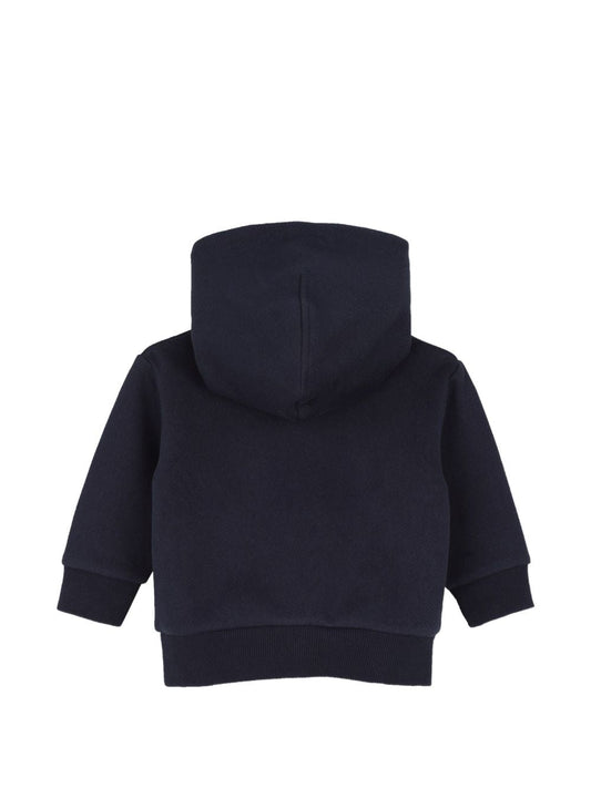 Felpa blu con cappuccio baby e stampa logo Timberland frontale