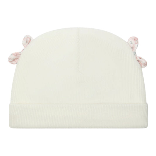 Cappello bianco in ciniglia a coste con fiocchetti Nanan