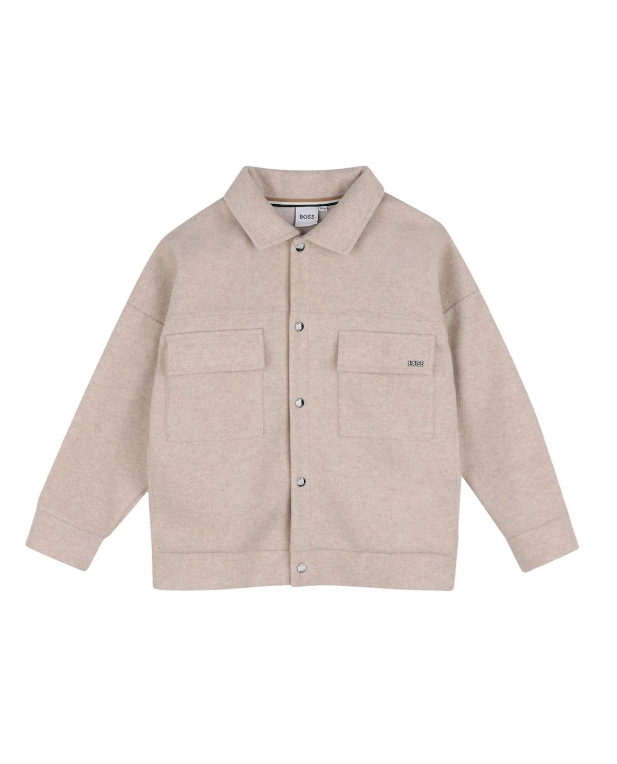 Giacca camicia in panno beige con logo in metallo Boss