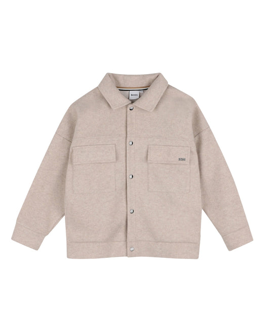 Giacca camicia in panno beige con logo in metallo Boss
