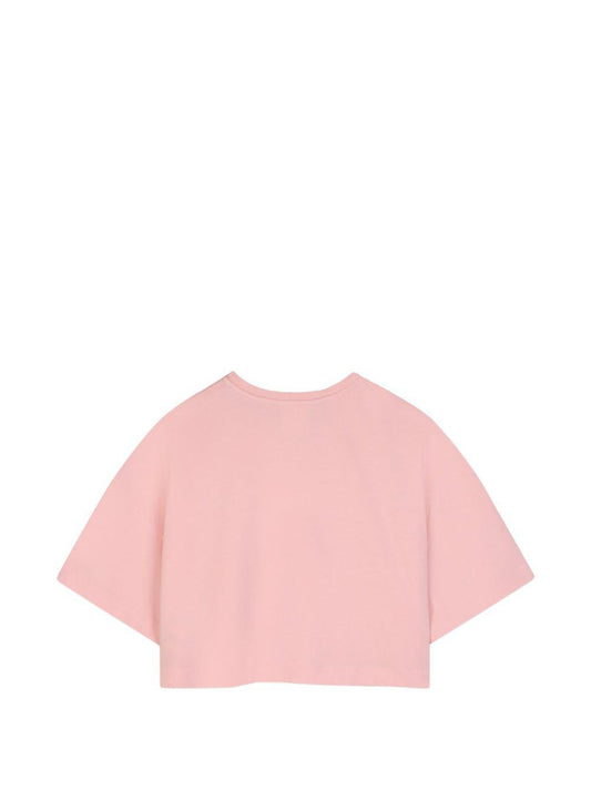 T-shirt rosa cropped con logo cucito Givenchy frontale