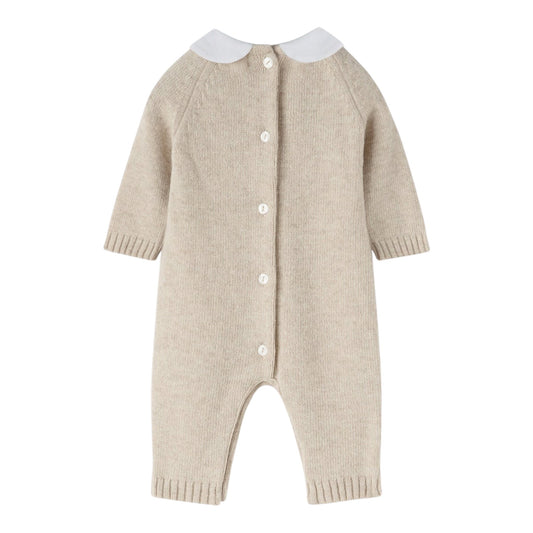 Tutina beige in filo misto cashmere con dettagli logo Nanan