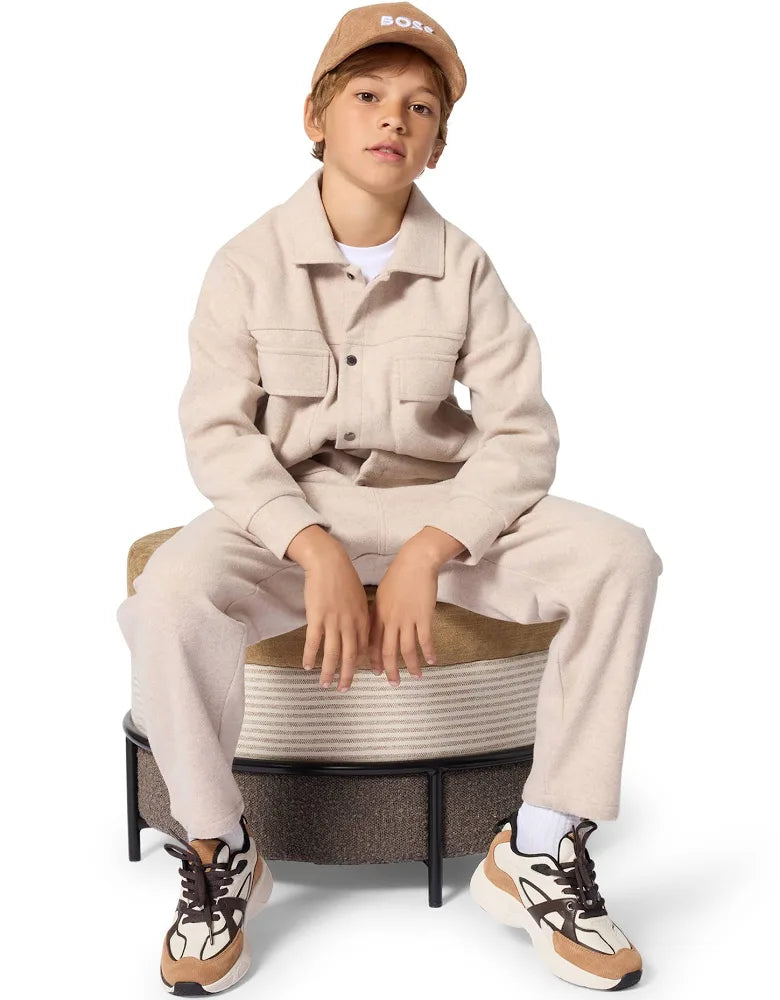 Giacca camicia in panno beige con logo in metallo Boss