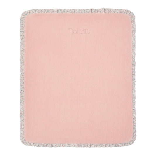 Coperta bicolore reversibile con rouches fiorellini e logo cucito Nanan