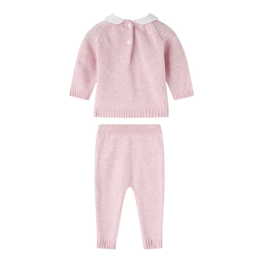 Completo rosa 2 pezzi in filo misto cashmere con dettagli logo Nanan