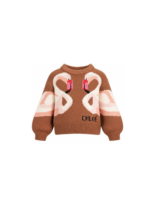 Maglione marrone con dettagli logo Chloé frontali
