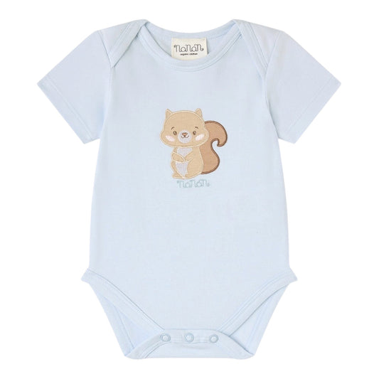 Body in cotone azzurro con scoiattolo e logo Nanan