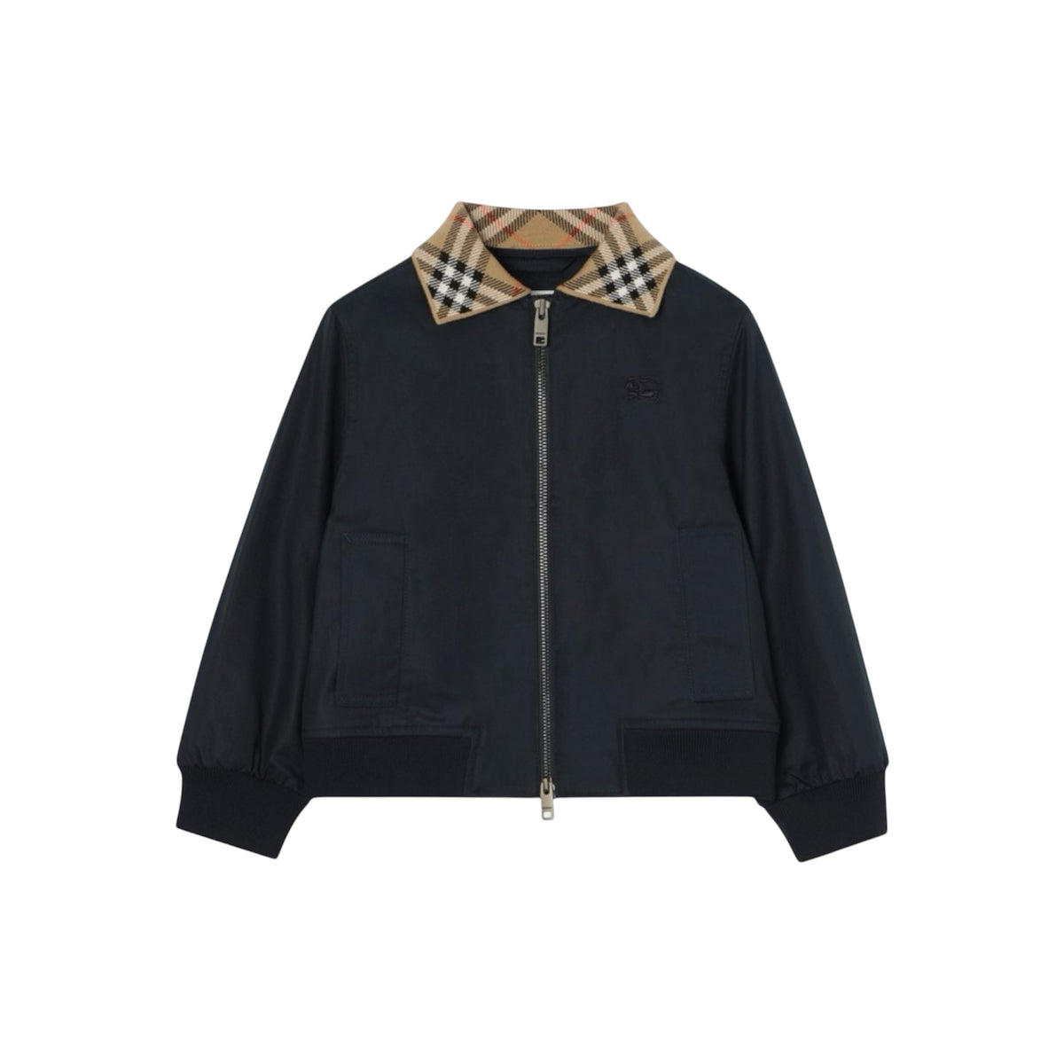Felpa in cotone blu con collo logato Burberry