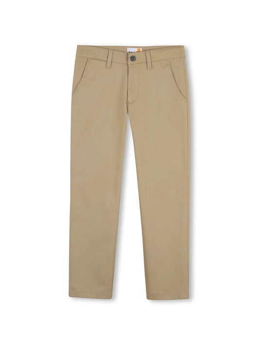 Pantalone beige cinque tasche con dettagli logo Timberland sul retro