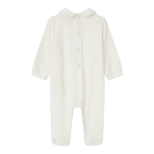 Tutina bianca con patch orsetto e logo Nanan frontale