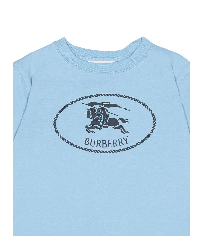 T-shirt baby azzurra con stampa logo Burberry frontale