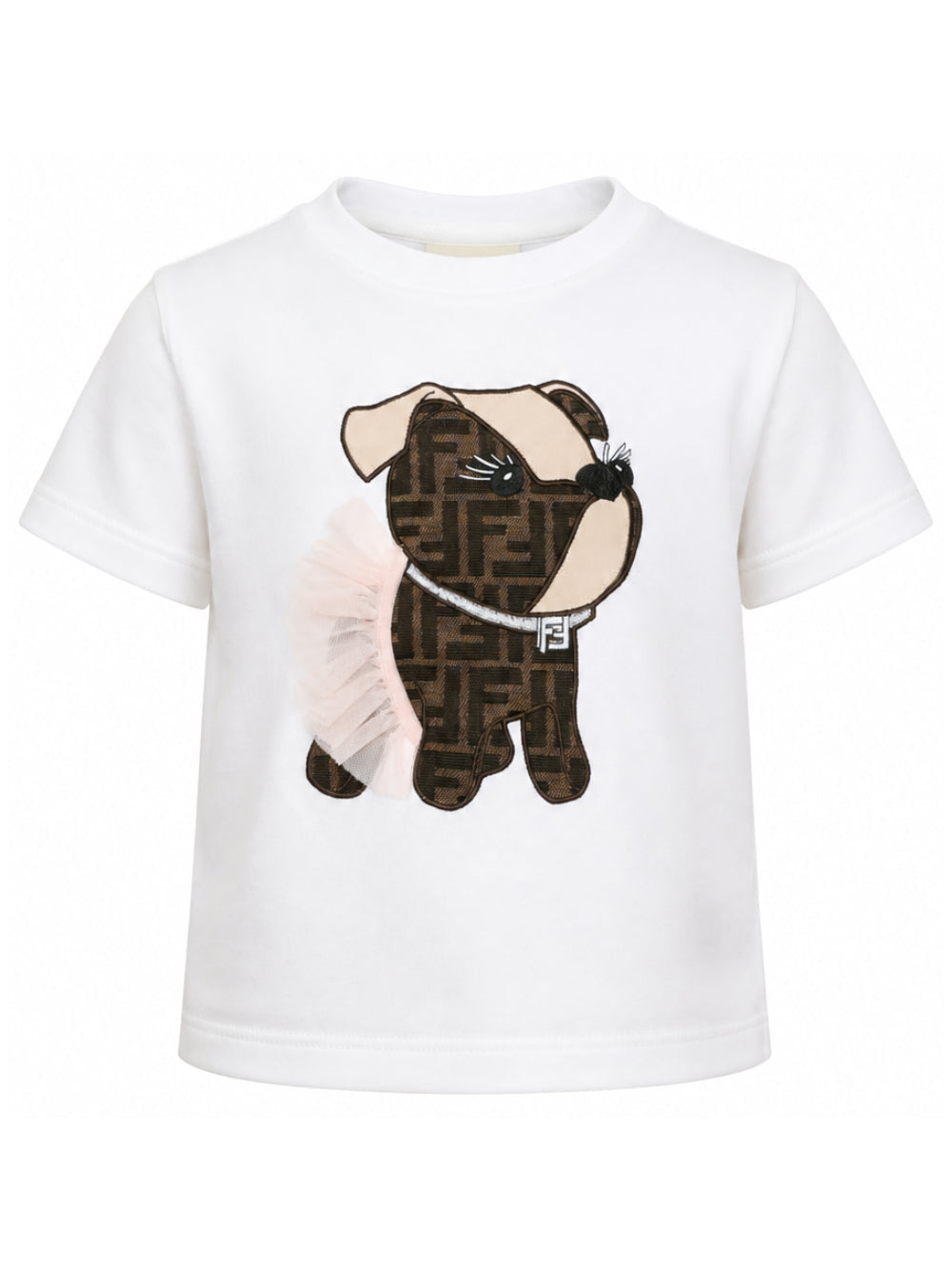 T-shirt bianca con patch logo FF Fendi cucito frontale