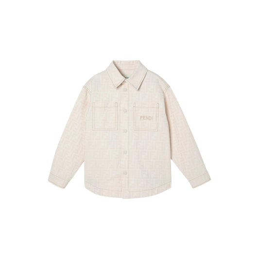 Giacca camicia in cotone panna con logo Fendi