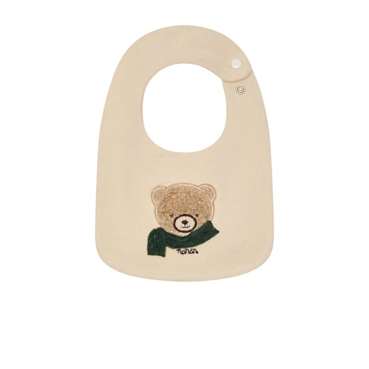 Bavaglino beige con patch e logo Nanan cucito frontale