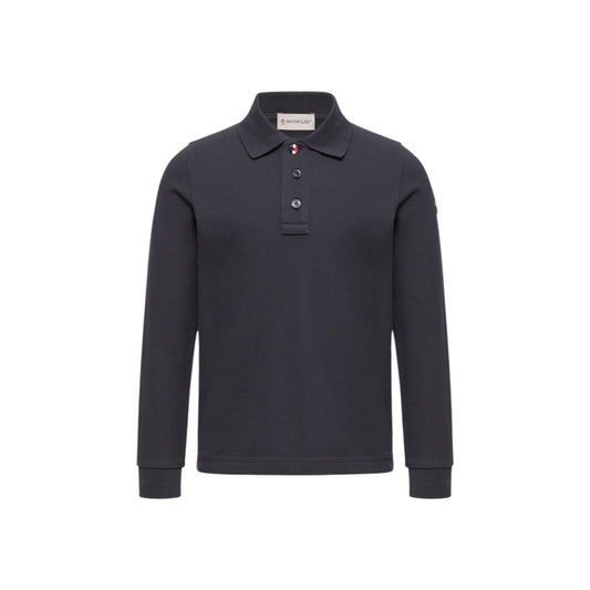 Polo blu con patch logo Moncler sulla manica