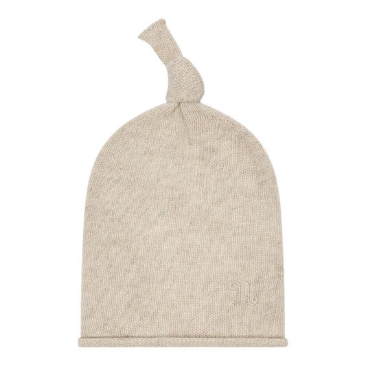Cappello beige in filo misto cashmere con nodino e dettaglio logo Nanan