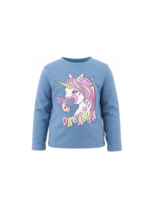 T-shirt blu con stampa unicorno e dettagli logo Billieblush
