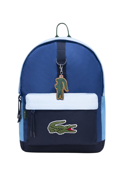 Zaino bicolore blu e azzurro con dettaglio patch cucito Lacoste cucito frontale