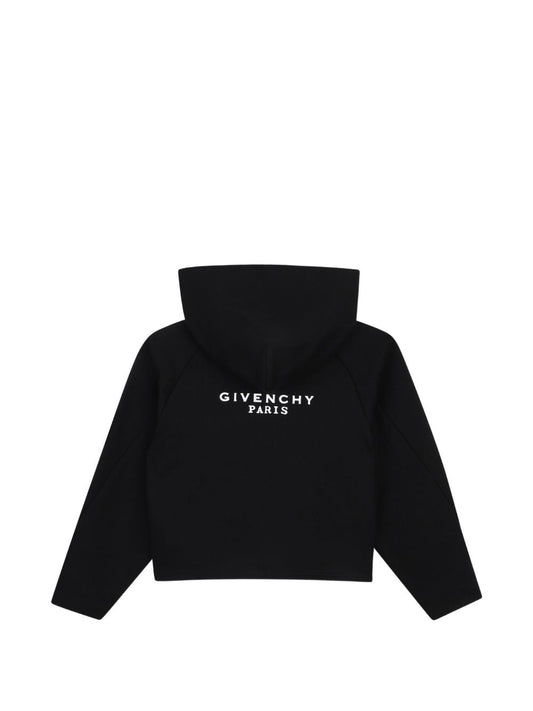 Felpa nera con zip e cappuccio con stampa logo Givenchy a contrasto