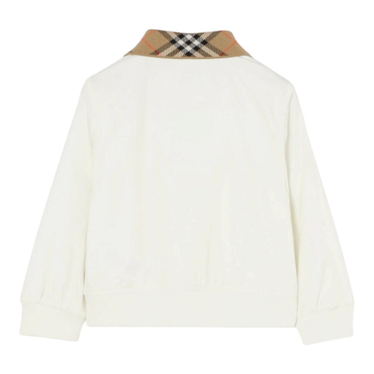 Felpa in cotone bianca con collo logato Burberry