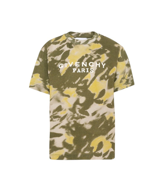 T-shirt verde con stampa militare e stampa logo Givenchy a contrasto