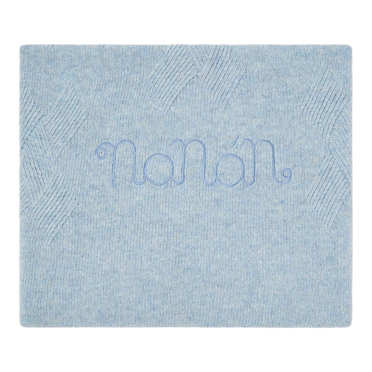 Coperta azzurra in filo misto cashmere con ricamo Nanan