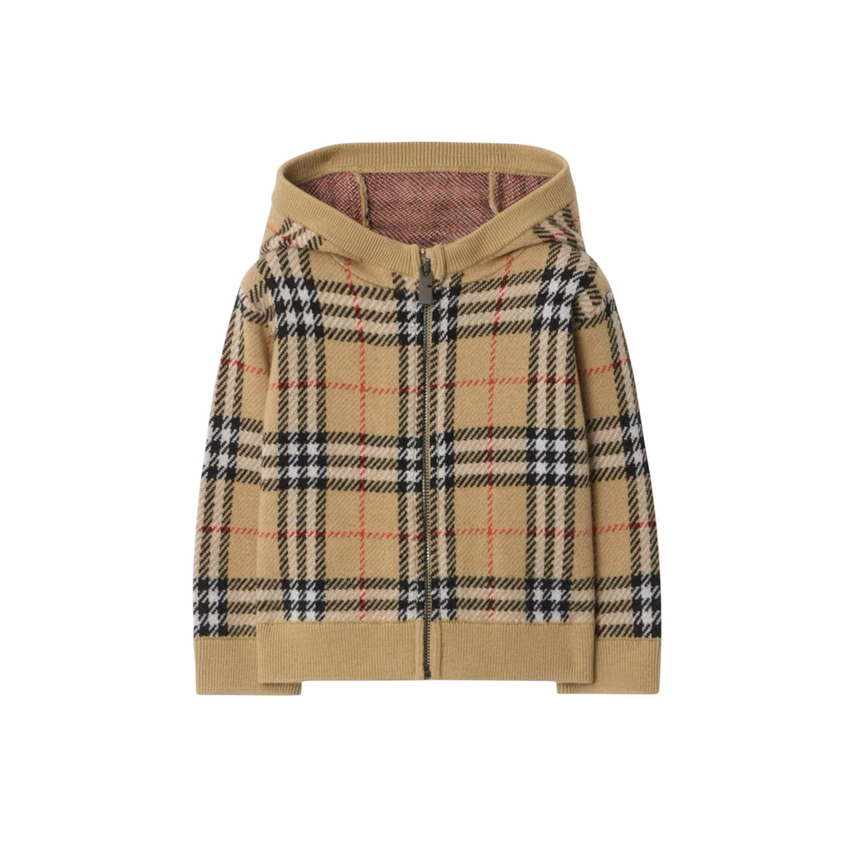 Cardigan baby con zip beige con logo check Burberry