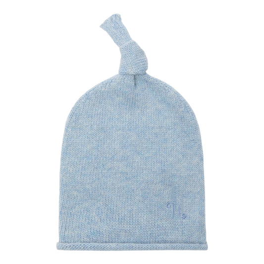 Cappello azzurro in filo misto cashmere con nodino e dettaglio logo Nanan