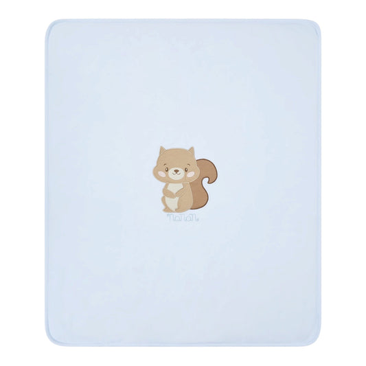 Coperta reversibile azzurra e a fantasia con logo cucito Nanan