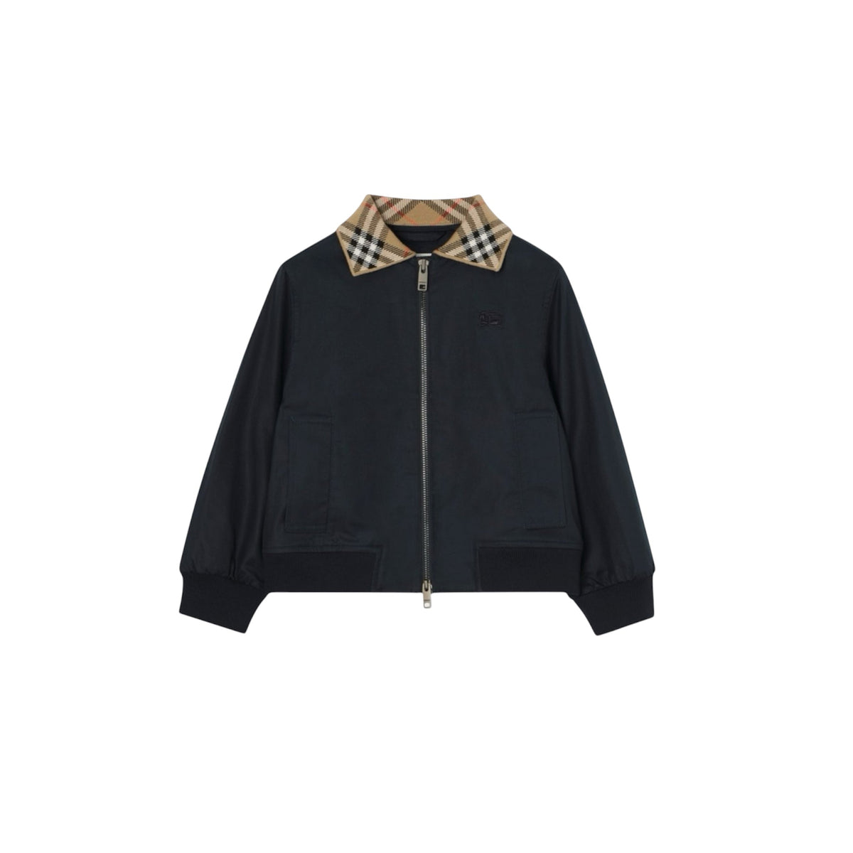 Felpa in cotone blu con collo logato Burberry