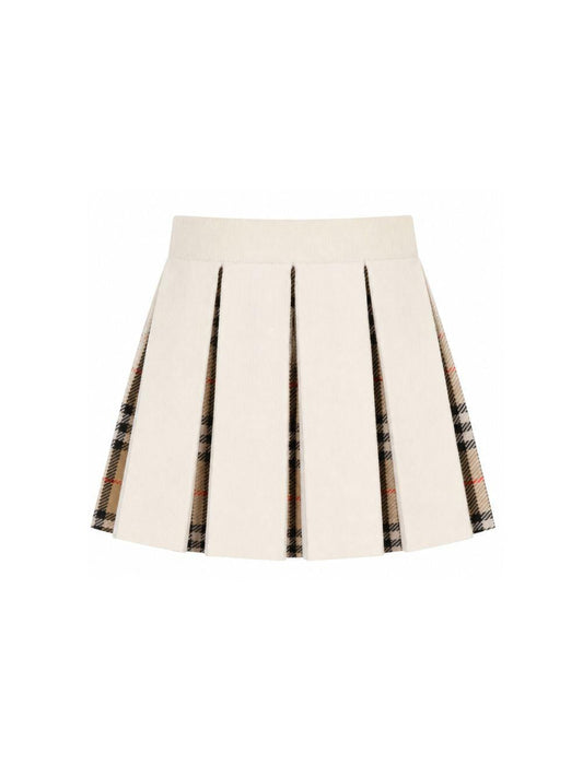 Gonna in lana bianca a pieghe con dettagli Burberry