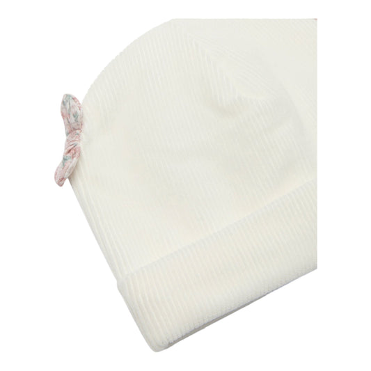 Cappello bianco in ciniglia a coste con fiocchetti Nanan