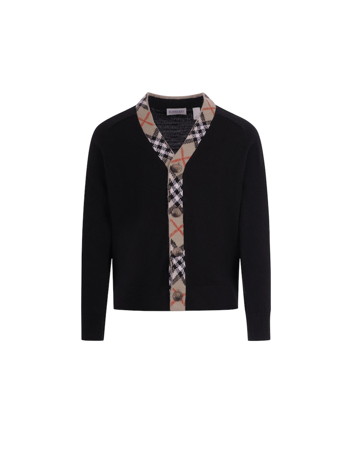 Cardigan nero con dettagli check Burberry