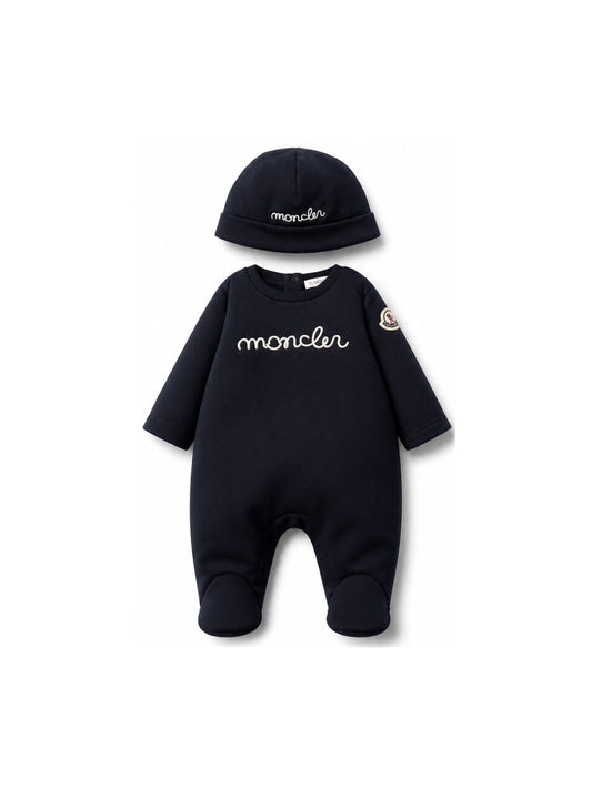 Set tutina e cappellino blu con logo Moncler