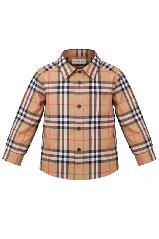 Camicia baby beige con fantasia check Burberry
