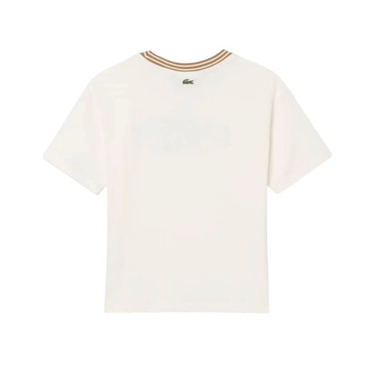 T-shirt bianca con patch logo Lacoste scritto frontale