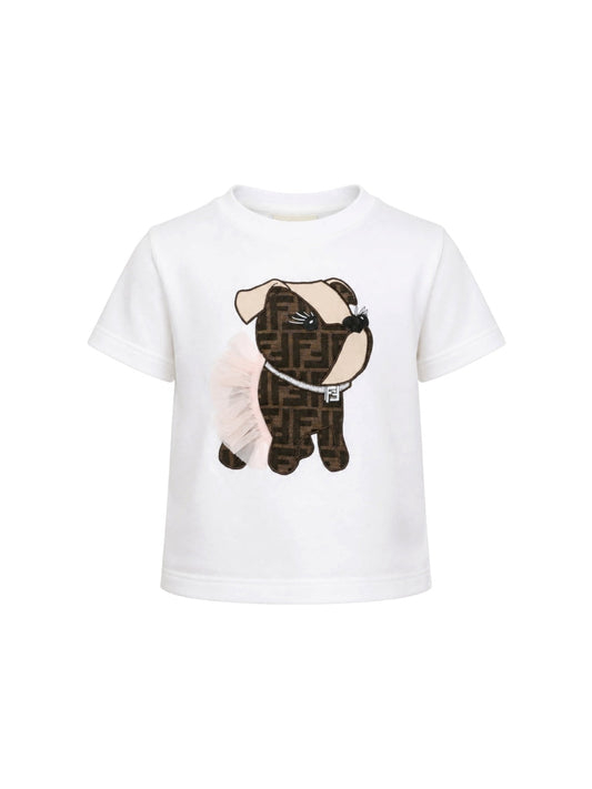 T-shirt bianca con patch logo FF Fendi cucito frontale