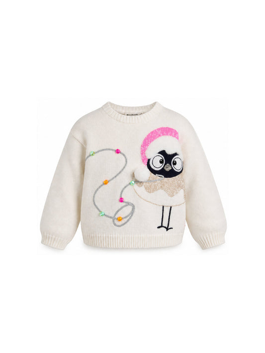 Maglione bianco con pinguino e paillettes Billieblush