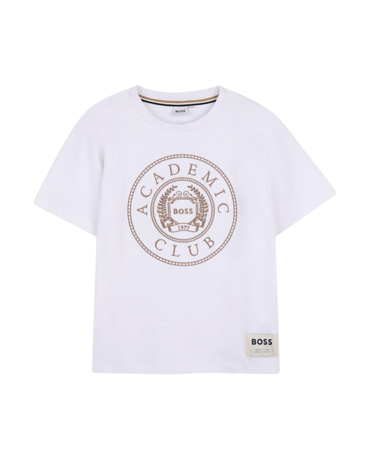 T-shirt felpa bianca con logo Boss cucito frontale
