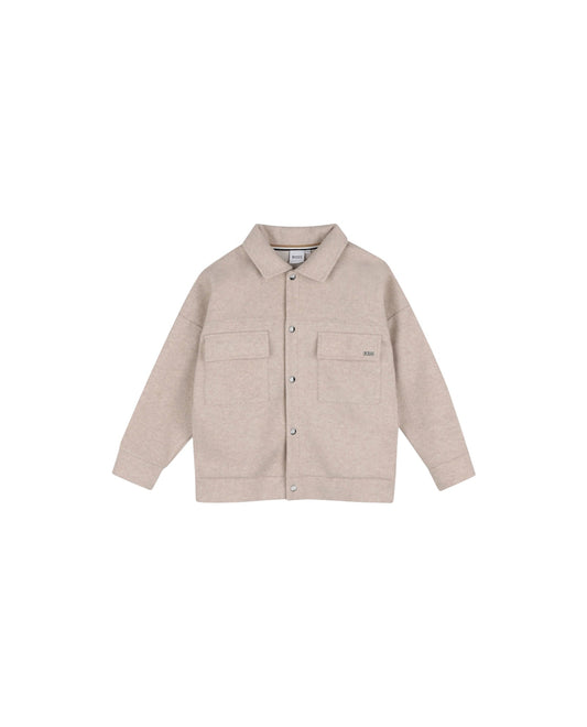 Giacca camicia in panno beige con logo in metallo Boss