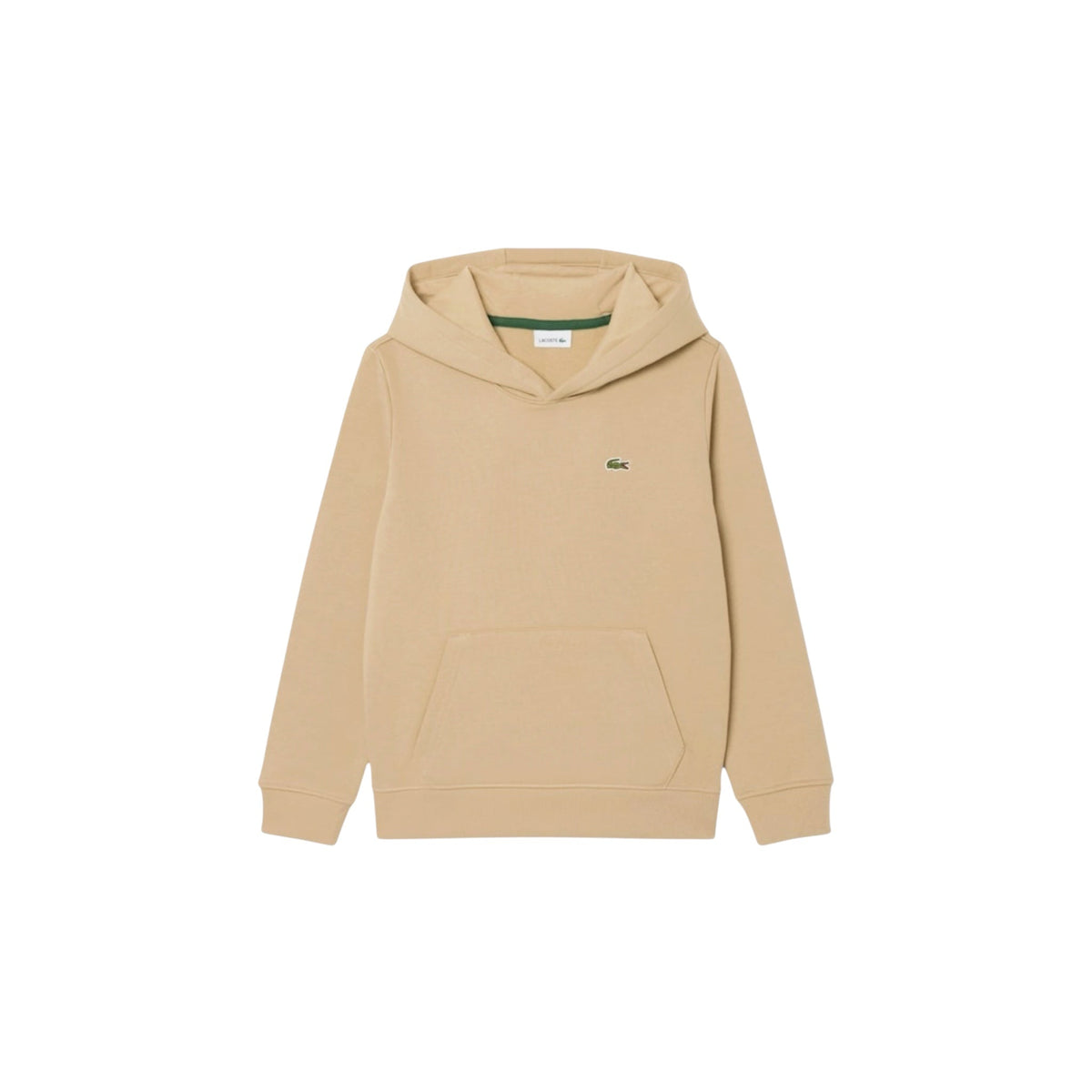 Felpa con il cappuccio beige e patch logo Lacoste