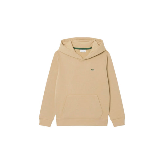 Felpa con il cappuccio beige e patch logo Lacoste
