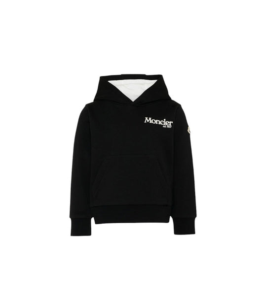 Felpa nera con logo Moncler cucito a contrasto frontale