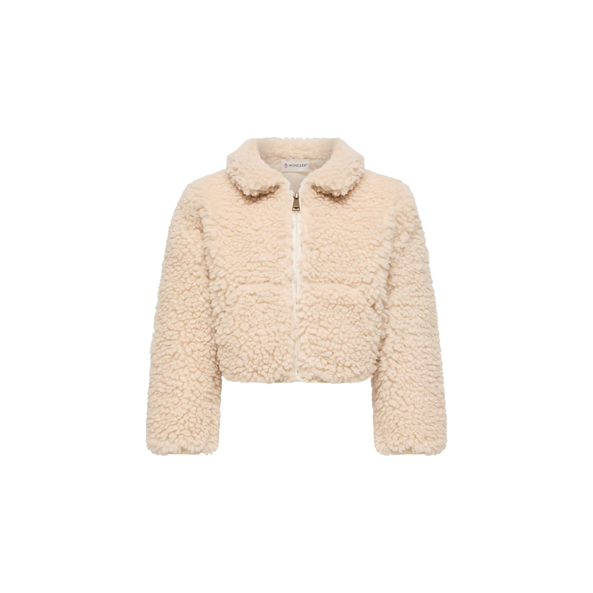 Felpa teddy panna con patch Moncler