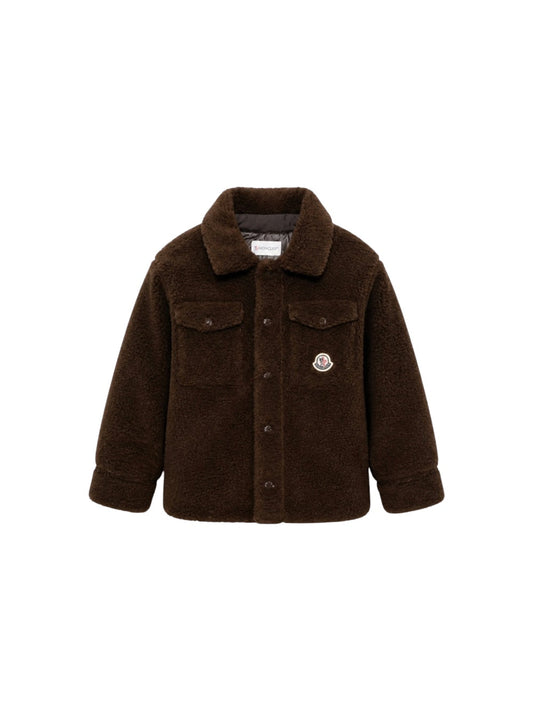 Camicia teddy marrone con patch logo Moncler