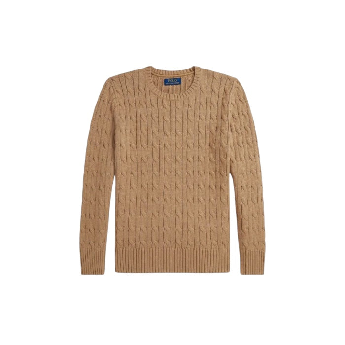 Maglione beige con logo Ralph Lauren cucito frontale