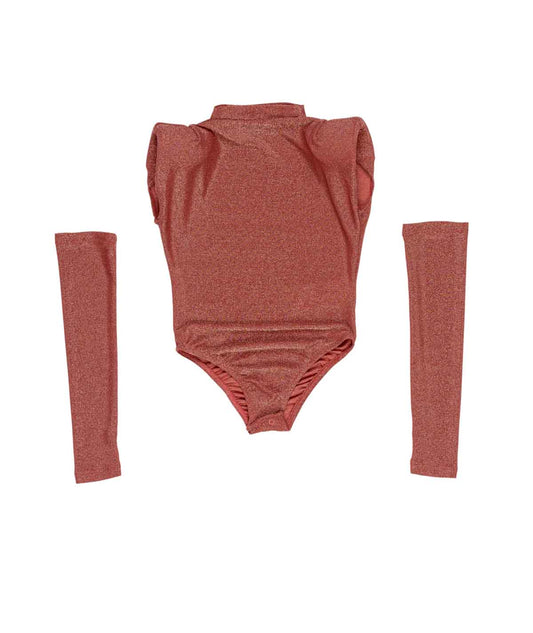 Body lurex rosa con manicotti e dettagli logo Lulu