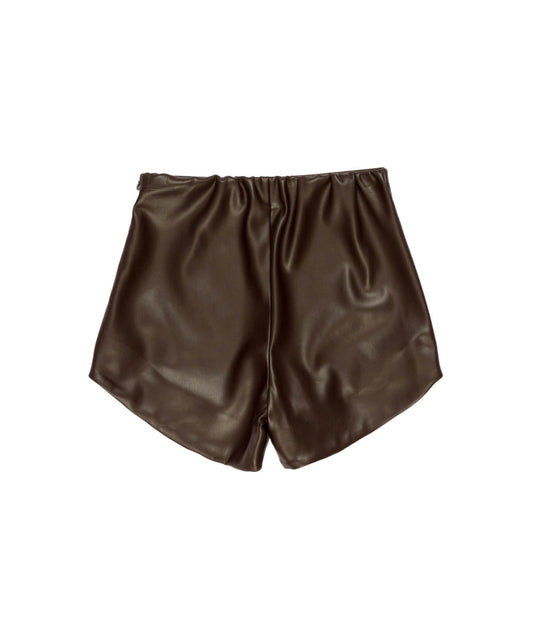 Pantaloncino in ecopelle marrone con dettagli logo Lulu
